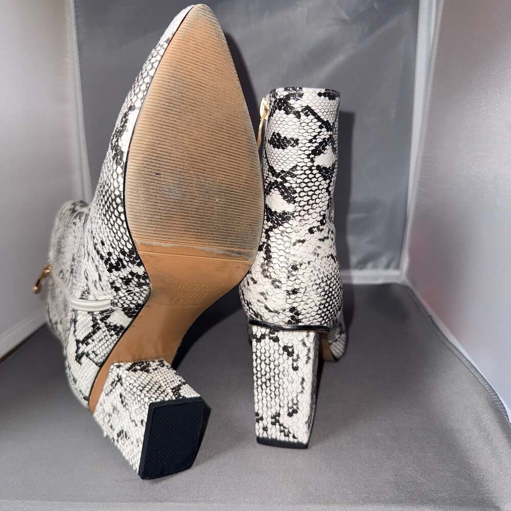 Wetkiss Faux Snakeskin Pointed Toe Block Heel Ankle Booties - Picture 6 of 9